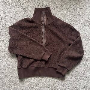 $138 varley brown roselle half zip fleece pullover sweater size XS